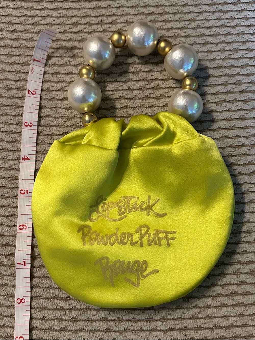 Nancy Bacich bracelet bag– Lime Green with Pearl Bead Handle